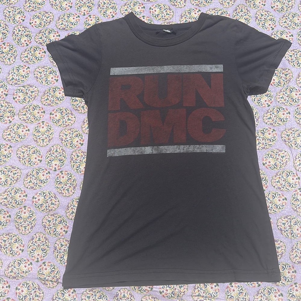 RUN DMC 2002 cap sleeve graphic tee black size XS